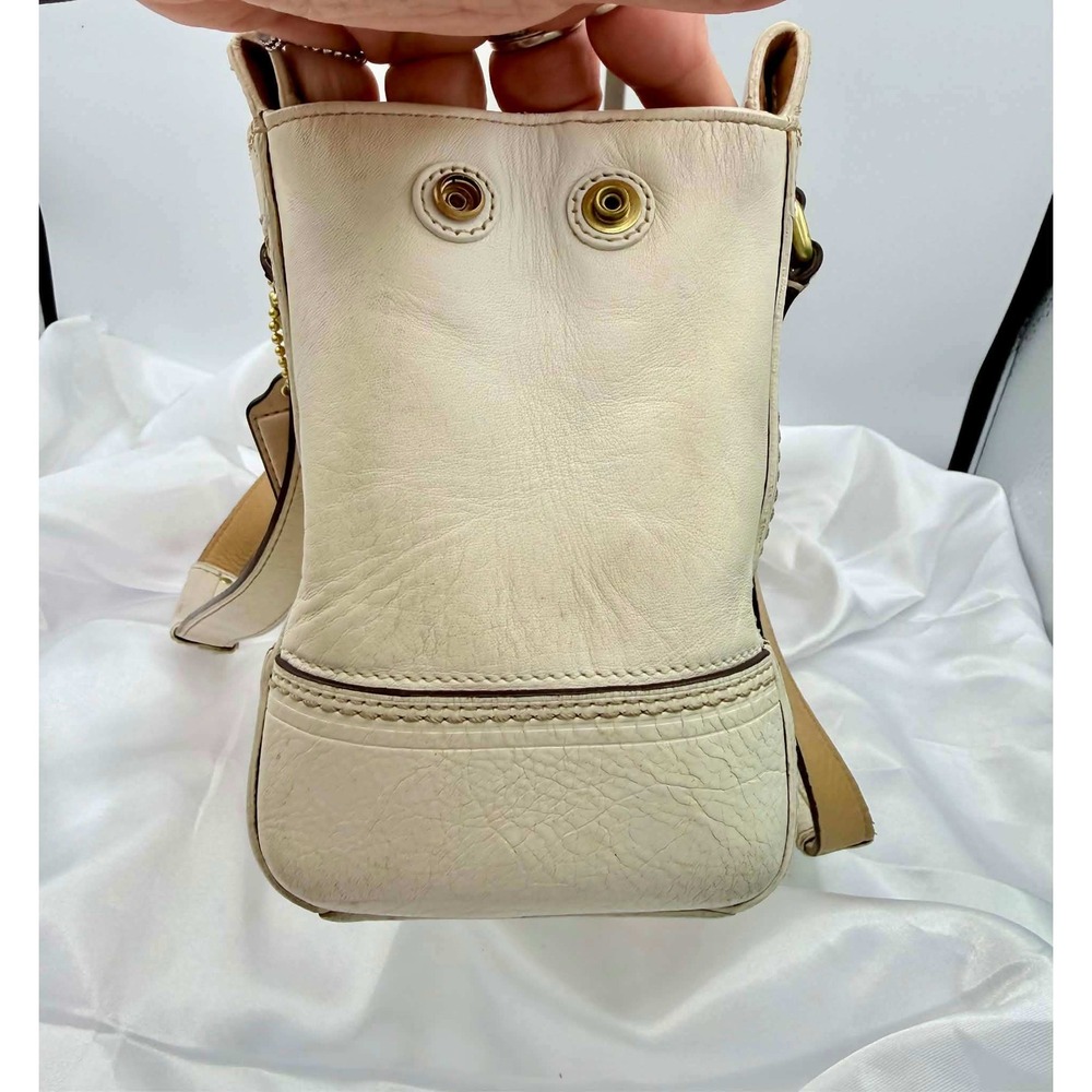 Coach Hamptons Stripe Leather Satchel Off White Brown Brass 11609 - Picture 9 of 14